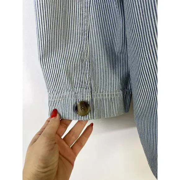 Harve Benard Vtg 90s Women's Blazer White Blue Striped Nautical Women’s L Cotton - Picture 8 of 13